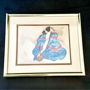 VTG R.C. Gorman Print BLUE BLANKET Framed & Matted Navajo Wall Art 8x6.5